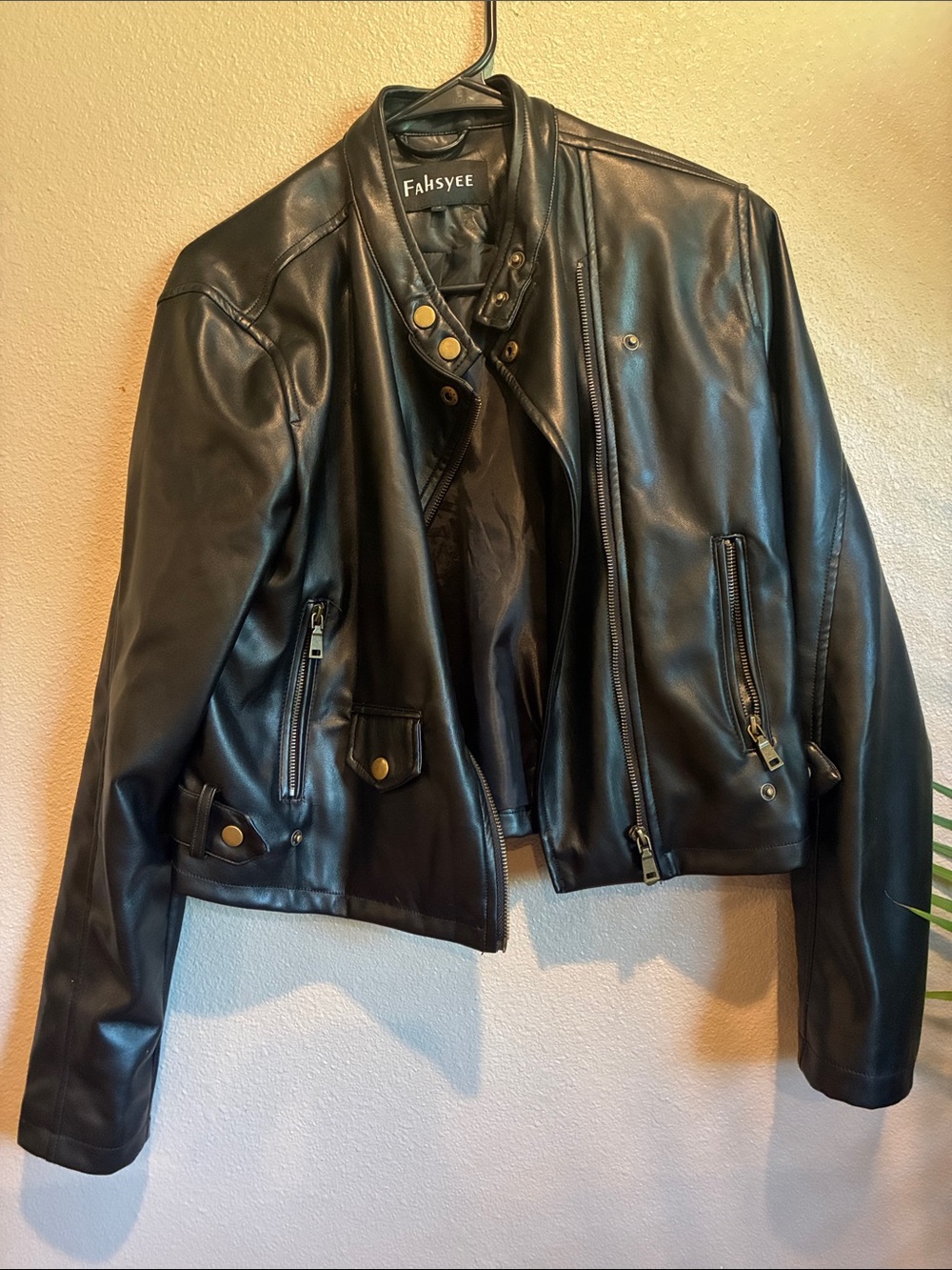 Black Leather-Style Moto Jacket for Women